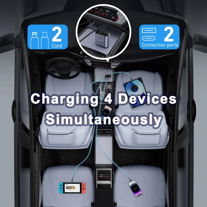 BowLift | Car Retractable 4 in 1 Fast Charger With Roof Lighting