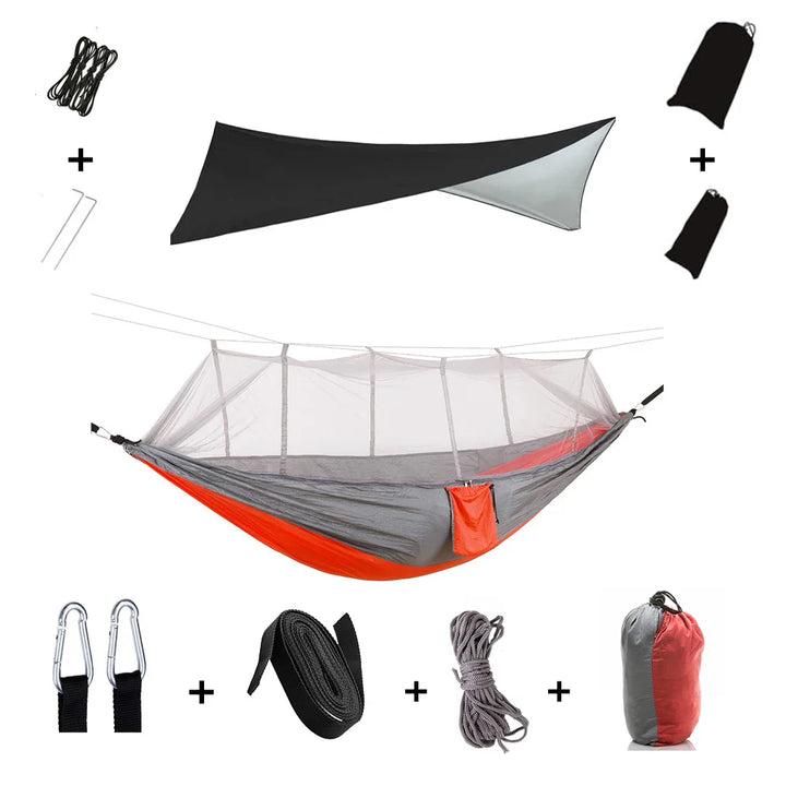 BowLift | Trek Viva Camping Hammock | Integrated Mosquito Net & Rain Cover | Ultralight & Tear Resistant | 3-in-1 Outdoor Solution
