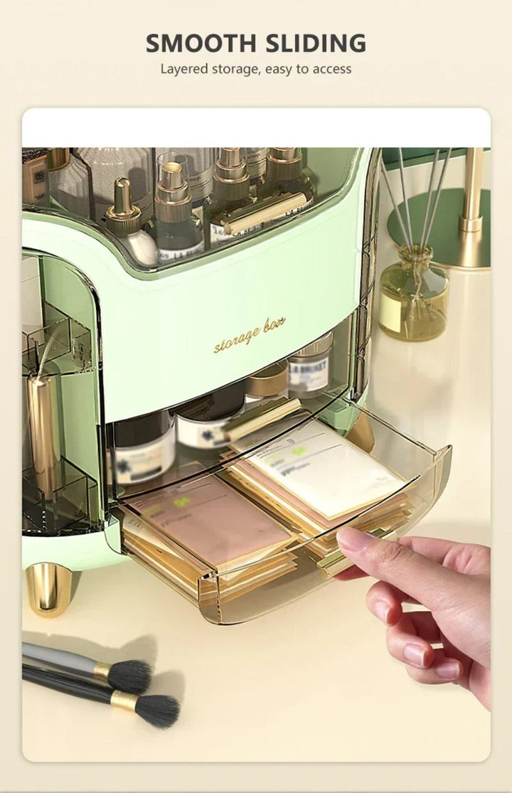 BowLift | Luxury Transparent Makeup Organizer with Sliding Doors and Drawers
