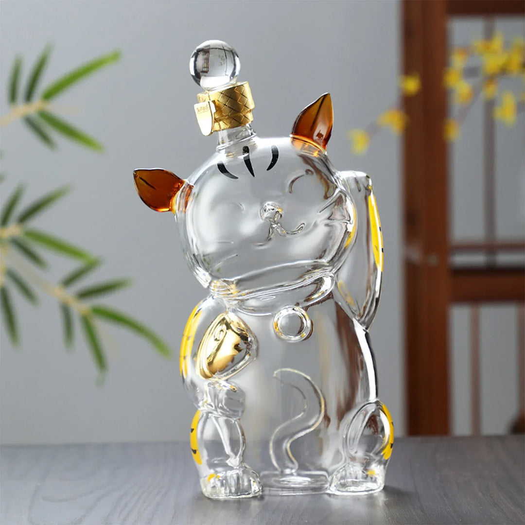 BowLift | Cat Shaped Glass Decanter Glass Holder with Stopper Bottle Drinkware Dispenser Carafe 1000ml for Dining Party Decoration Gift