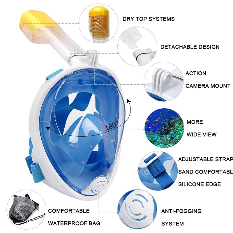 BowLift | Full Face Dry Snorkel Diving Mask for Swimming and Snorkeling