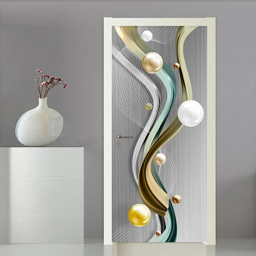 Modern Abstract Pearl Geometric Door Sticker Mural Removable PVC Vinyl Peel N Stick Wall Art Mural Decal For Interior Doors Creative DIY Home Decor | Bowlift