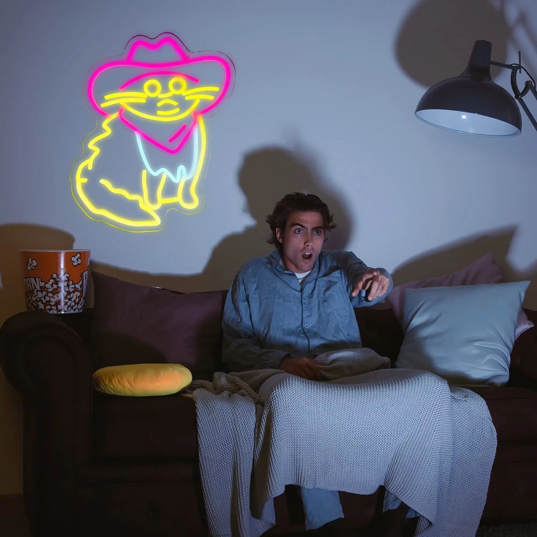 BowLift | USB-Enabled Cat Cowboy Neon Light - Perfect for Bedrooms, Game Rooms, and Parties