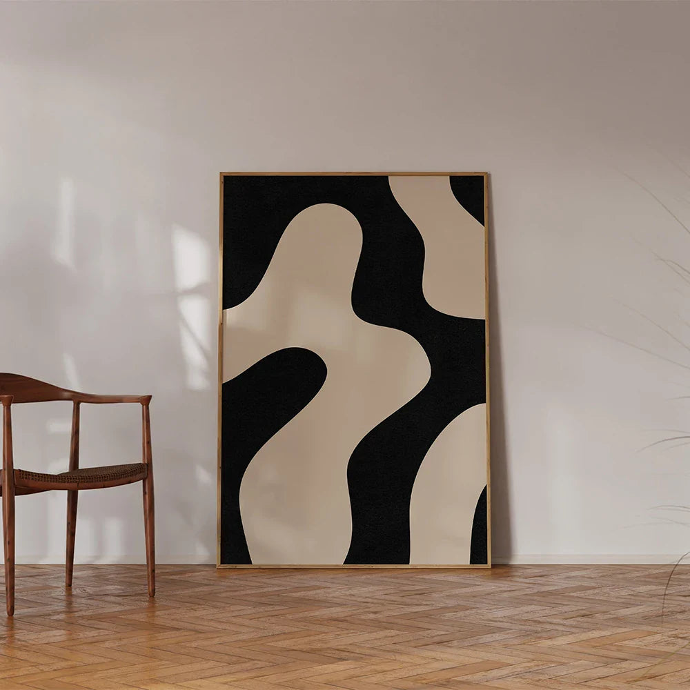 Modern Abstract Shapely Black Minimalist Wall Art Fine Art Canvas Prints Pictures For Modern Apartment Living Room Dining Room Art Decor | Bowlift
