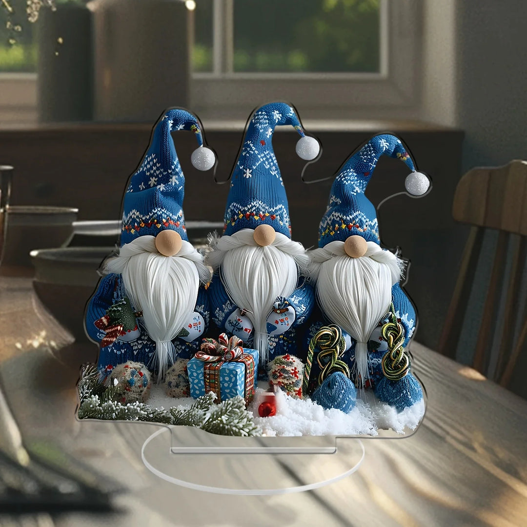 BowLift | GlasNordic Christmas Gnome Decoration | Acrylic Table Figure 18 cm | 3 Gnomes in Blue | Festive Decoration for Living Room, Kitchen & Office