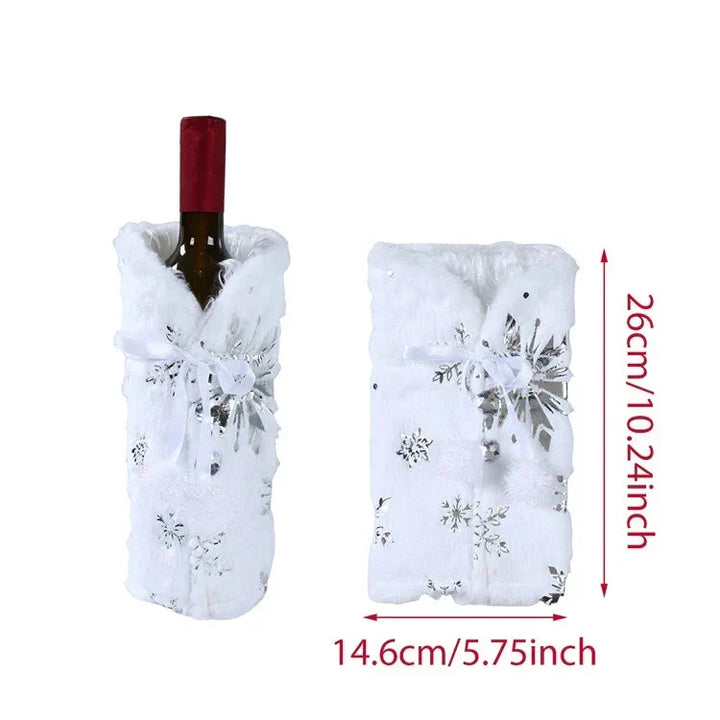 Christmas bottle cover with fur collar – festive cover for wine bottles, gnome decoration for Christmas, perfect as gift wrapping | Bowlift