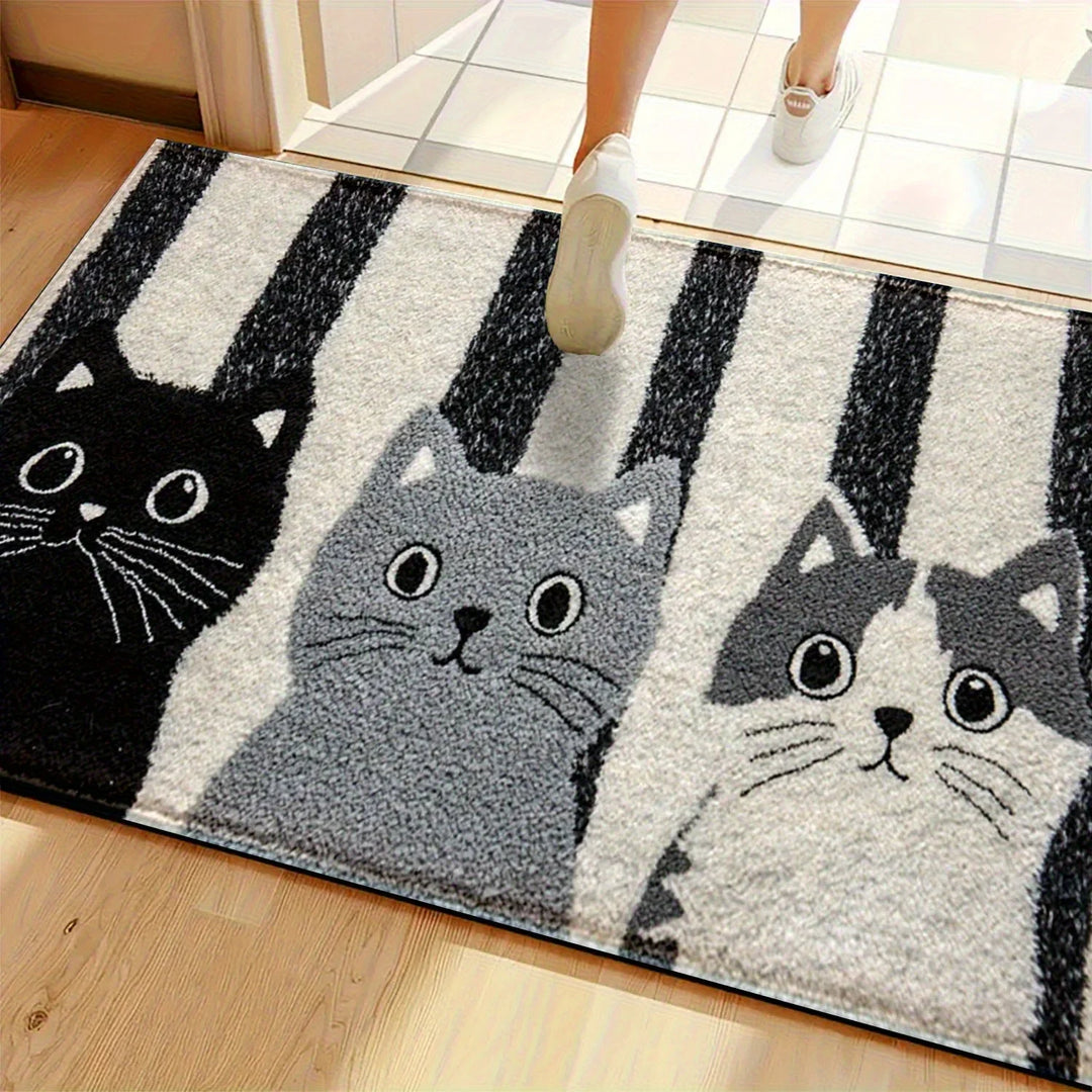 BowLift | Cat Rug Miyono | Soft & Waterproof | Non-slip Mat with Stripes & Cartoon Cat Design | For Bedroom, Hallway & Living Room
