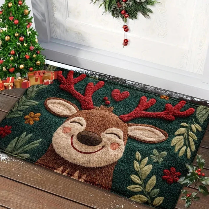 BowLift | Winter love | Christmas doormat | Santa & Gingerbread man | Red | For indoor & outdoor | Non-slip & washable