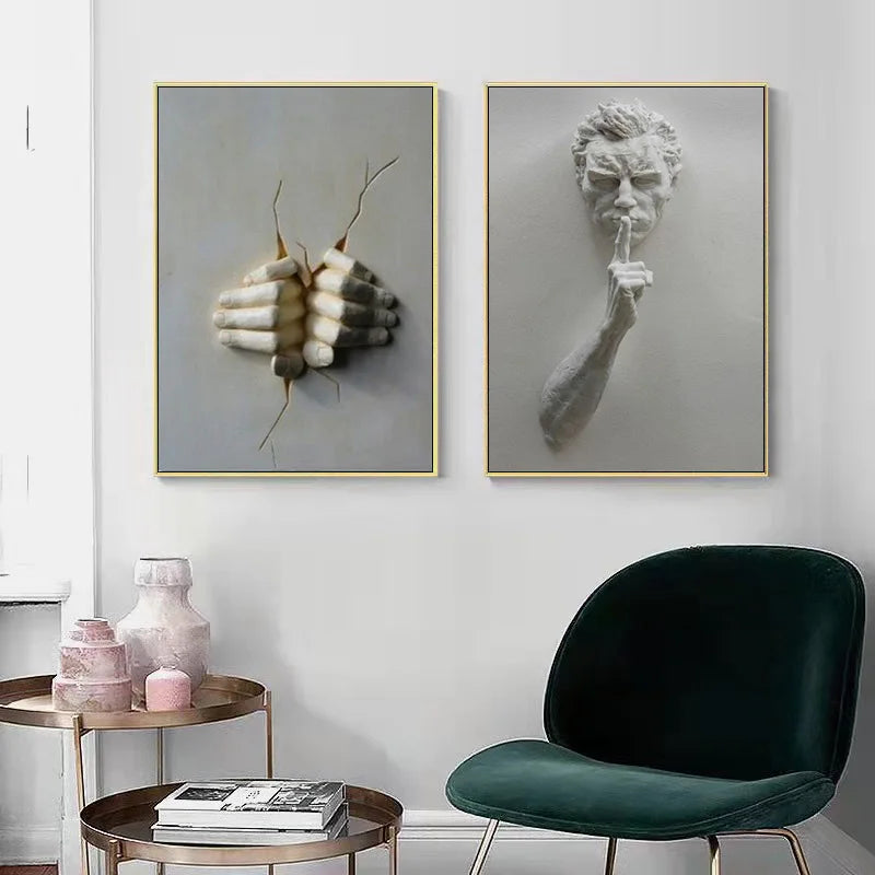 Modern Urban Abstract Iron Statue Wall Art Fine Art Canvas Prints 3d Visualization Figure Art Pictures For Minimalist Apartment Wall Decor | Bowlift
