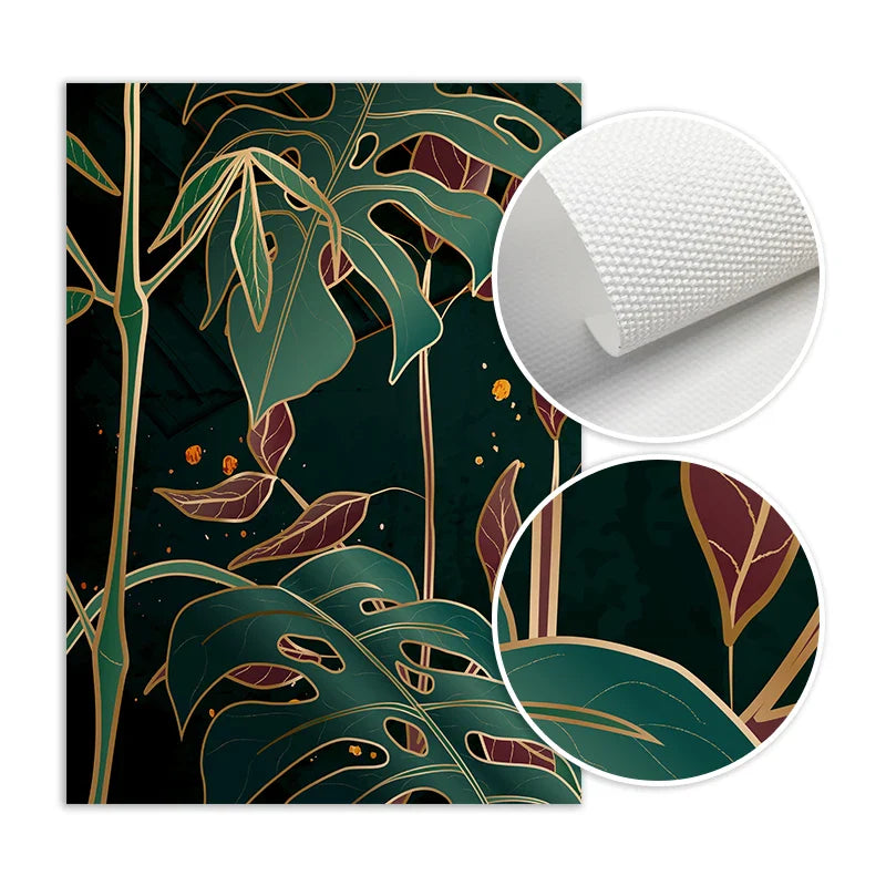 Modern Abstract Tropical Botany Wall Art Fine Art Canvas Prints Red Green Palm Leaves Posters Pictures For Living Room Hotel Room Decor | Bowlift