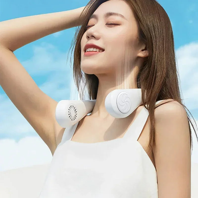 Portable Mini Neck Hanging Fan - Air-Cooled, Wearable USB Fan for Outdoor Sports, Running, Travel, Blade-Free Design | Bowlift