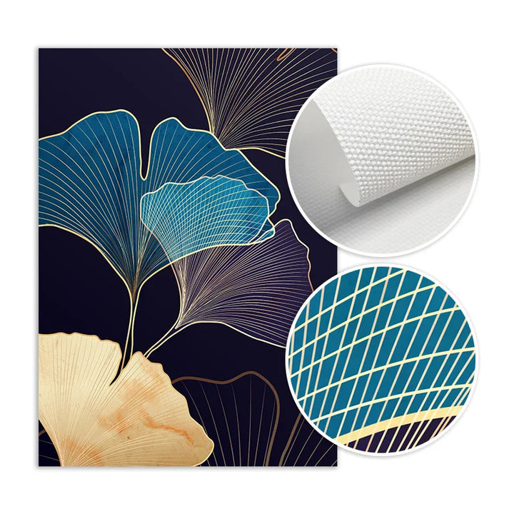 Abstract Botanical Tropical Blue Aubergine Floral Wall Art Fine Art Canvas Prints Pictures For Living Room Bedroom Hotel Room Decor | Bowlift