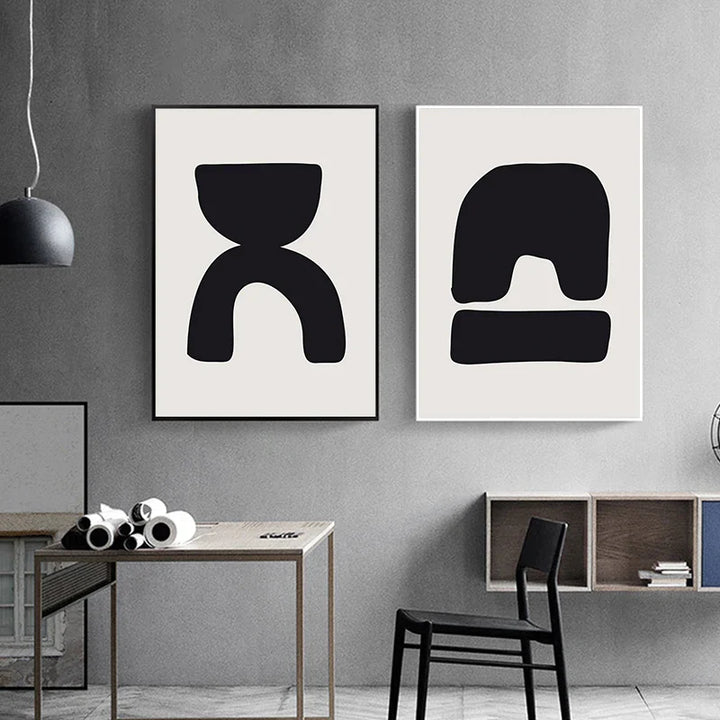 Minimalist Abstract Primitive Symbols Wall Art Fine Art Canvas Prints Black White Pictures For Modern Apartment Living Room Home Decor | Bowlift