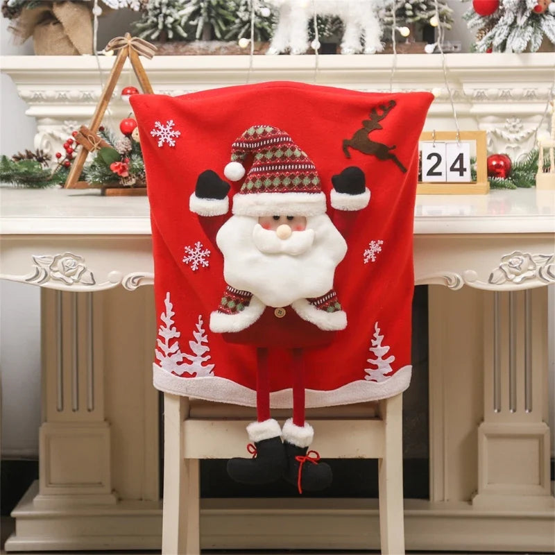 BowLift | Jolivine | Christmas Chair Cover | Santa, Snowman & Reindeer Design | Festive Chair Decoration for Christmas & New Year | Soft & Washable