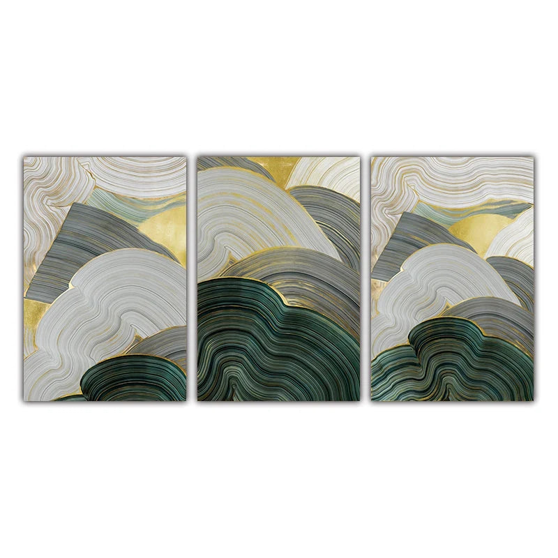 Green Beige Gray Flowing Swirls Abstract Wall Art Fine Art Canvas Prints Pictures For Modern Apartment Dining Room Living Room Art Decor | Bowlift