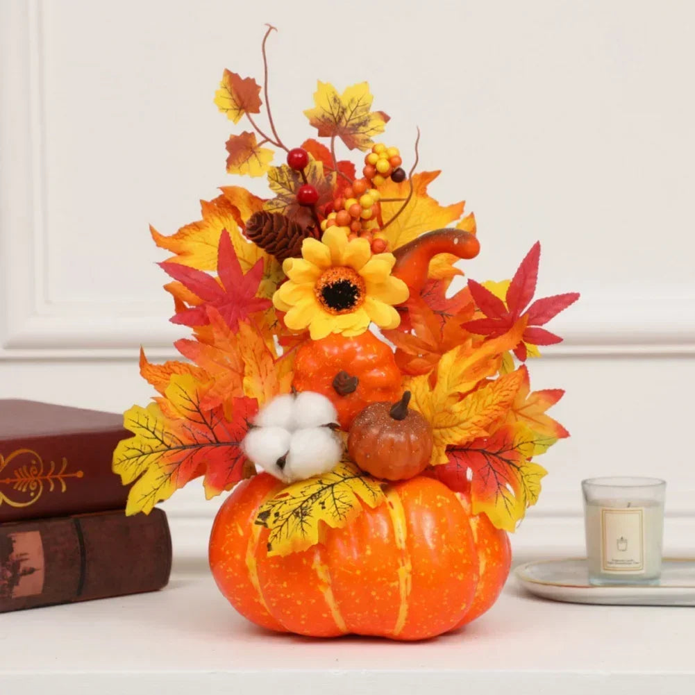 BowLift | Autumn Magic | Decorative Pumpkin with Artificial Flowers | 25–30 cm | Autumn & Halloween Decor