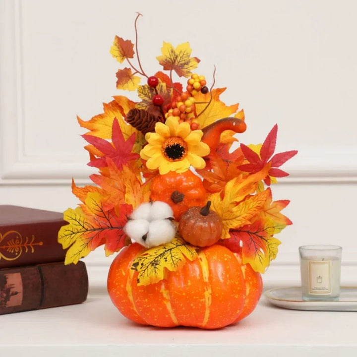 BowLift | Autumn Magic | Decorative Pumpkin with Artificial Flowers | 25–30 cm | Autumn & Halloween Decor
