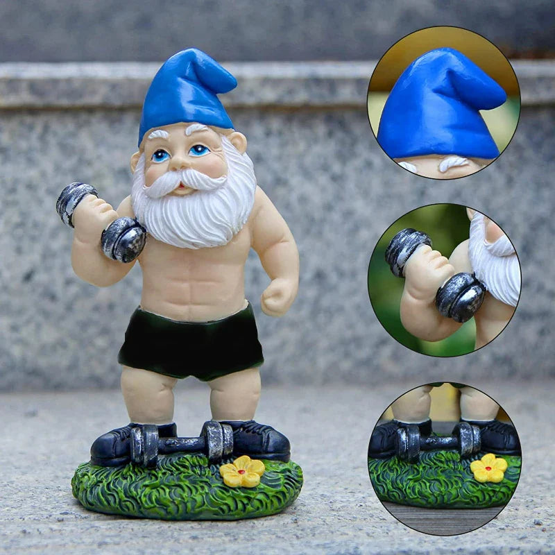 BowLift | Funny Gnome Figurine made of Resin as Weightlifter for Garden Decoration