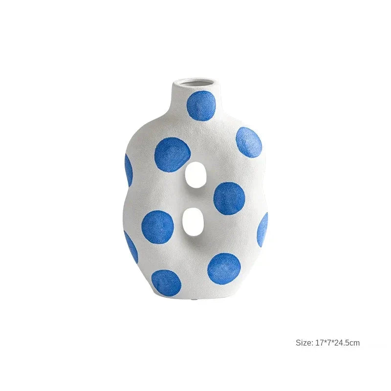 Blue Polka Dot Wonky Vase | Bowlift