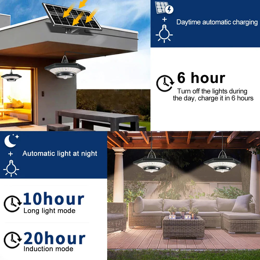 BowLift | SolarHalo | 228 LED Solar Ceiling Lamp | 360° Light Angle | With Remote Control & Motion Sensor | 4400mAh Battery