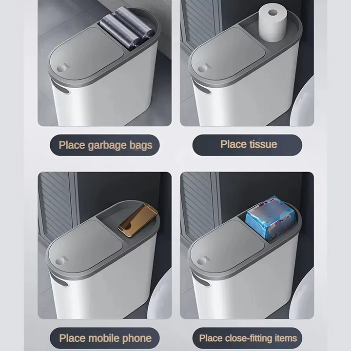 BowLift | Streamlined Space-Saving Trash Can with Easy Press-Top Lid
