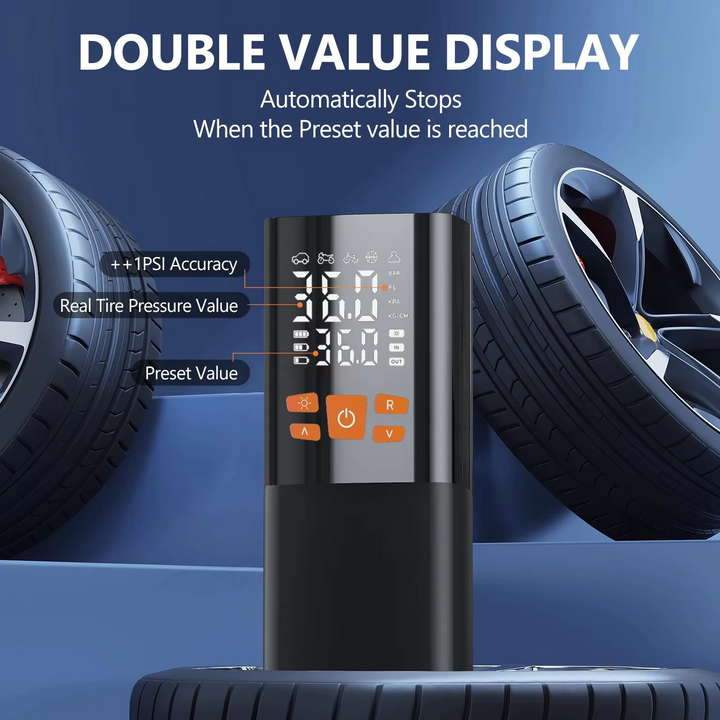 BowLift | Portable Tire Inflator Air Compressor, 180 PSI Rechargeable Pump with 25000mAh Battery