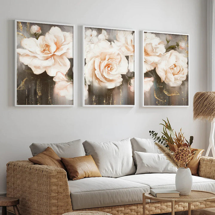 Pink Beige Petals Big Floral Wall Art Fine Art Canvas Prints Elegant Abstract Botanical Pictures For Living Room Bedroom Art Decor | Bowlift