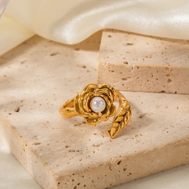 BowLift | Adjustable Pearl Camellia Flower Ring