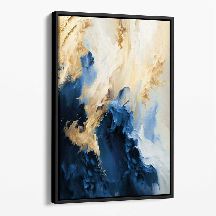 Abstract blue and gold canvas wall art color stripes No. 3 | Bowlift