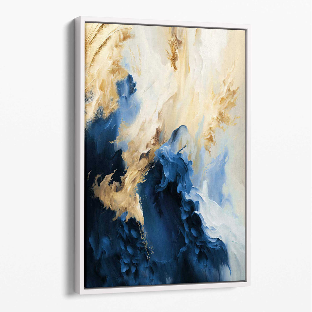 Abstract blue and gold canvas wall art color stripes No. 3 | Bowlift