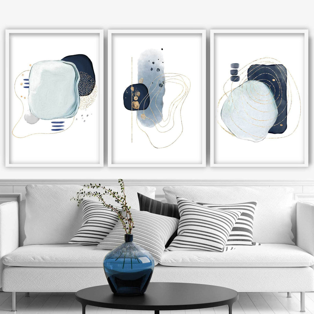 Abstract Winter Mood Blue Gold Art Prints | Bowlift
