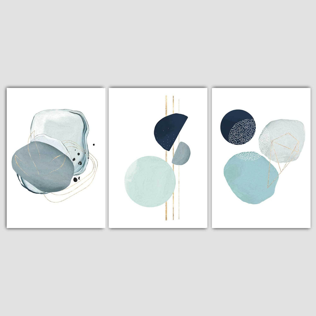 Abstract Winter Mood Aqua, Navy Blue, Gold Art Prints | Bowlift