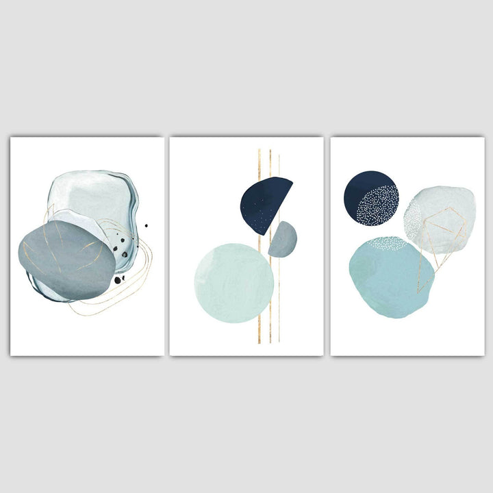 Abstract Winter Mood Aqua, Navy Blue, Gold Art Prints | Bowlift
