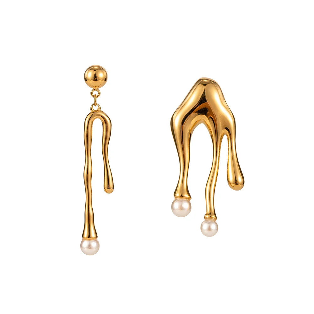 BowLift | 18k Dainty Asymmetrical Melted Gold Pearl Earrings