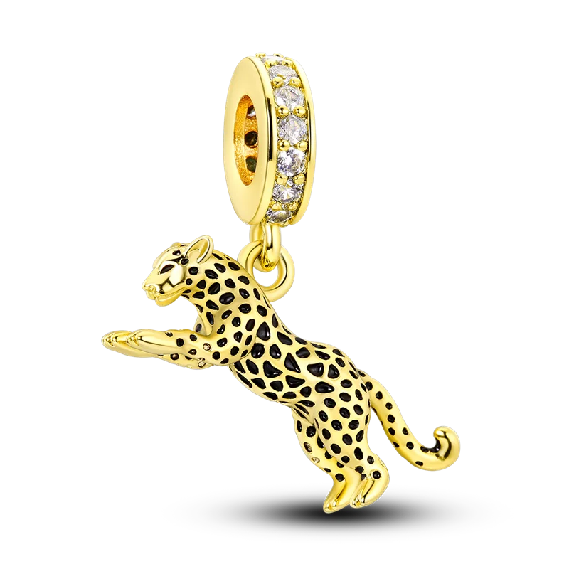 BowLift | 925 Silver Golden Leopard Charms Beads Colorful Chameleon Rhinoceros Lion Scarab Cat Pendant Compatible with Original Pandora Bracelet Jewelry