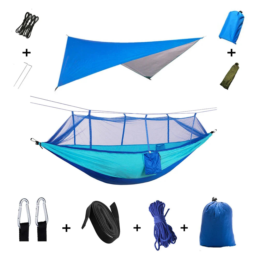 BowLift | Trek Viva Camping Hammock | Integrated Mosquito Net & Rain Cover | Ultralight & Tear Resistant | 3-in-1 Outdoor Solution