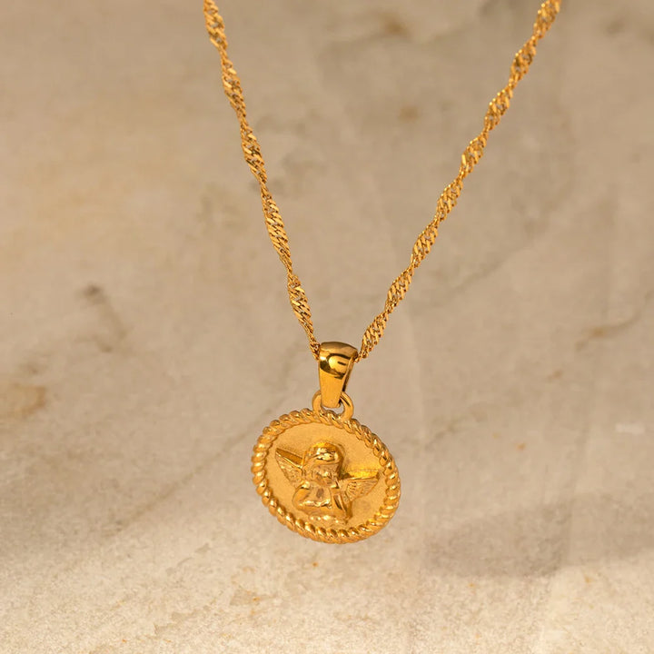 BowLift | 18k Dainty Textured Angel Pendant Necklace