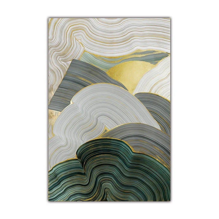 Green Beige Gray Flowing Swirls Abstract Wall Art Fine Art Canvas Prints Pictures For Modern Apartment Dining Room Living Room Art Decor | Bowlift
