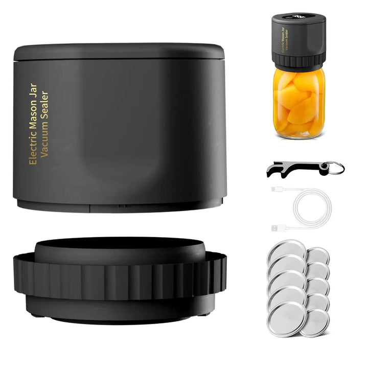 BowLift | Electric Mason Jar Vacuum Sealing Set - Cordless Sealer for Wide Mouth and Regular Mason Jars - Ideal for Food Storage