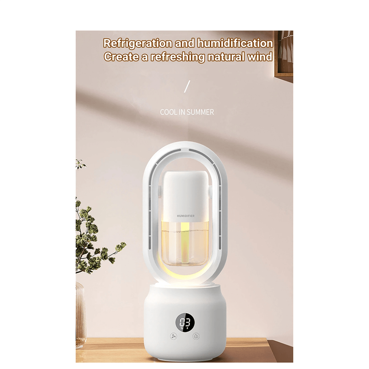BowLift | Portable fan without blades with humidifier and night light for refreshing comfort