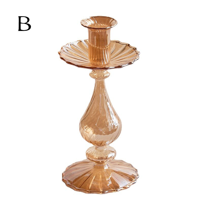 Ribbed Glass Candle Holders - Amber | Bowlift
