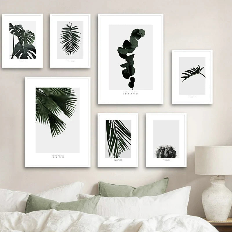 Minimalist Green Leaves Modern Botanical Specimen Wall art Fine Art Canvas Prints Gallery Wall Pictures For Living Room Dining Room Art Decor | Bowlift