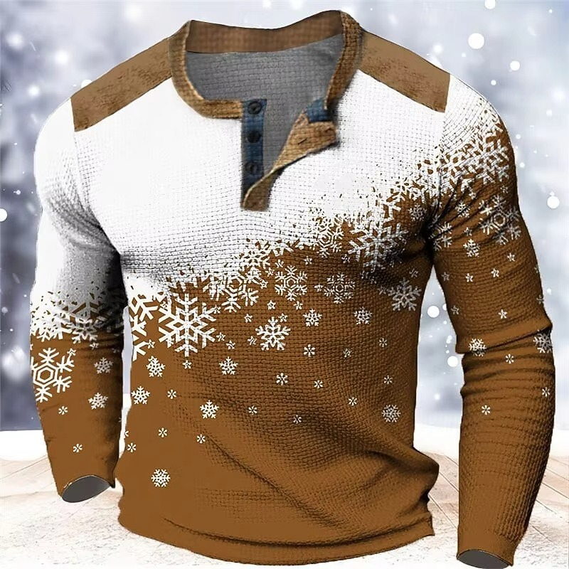 BowLift | Christmas Snowflake Gradient 3D Print Henley Shirt for Men