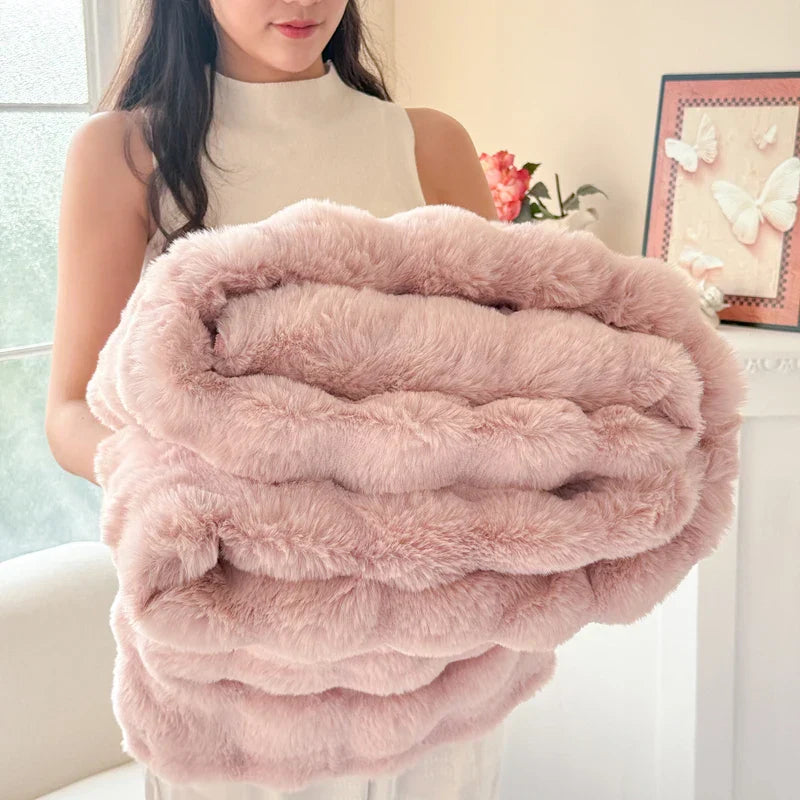 BowLift | CosyLuxe Plush Blanket Double Layer Extra Thick Soft Rabbit Fur Imitation Easy Care