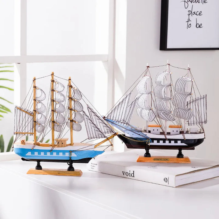 BowLift | Royaleva Nordic Wood Sailboat Sculpture - LED illuminated decorative piece, battery-operated