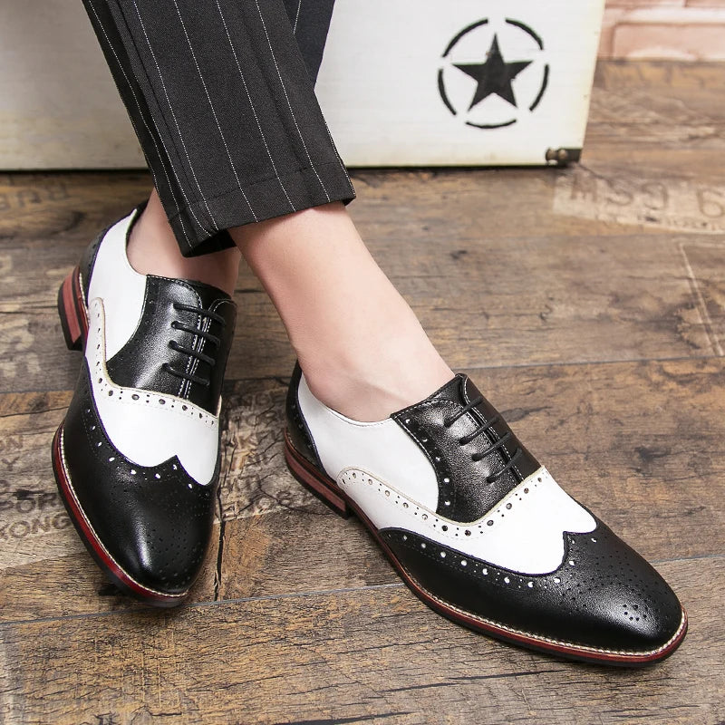 BowLift | Men's Luxury Shoes Brogue Lace-up Casual British Style Contrast Color Oxford Office