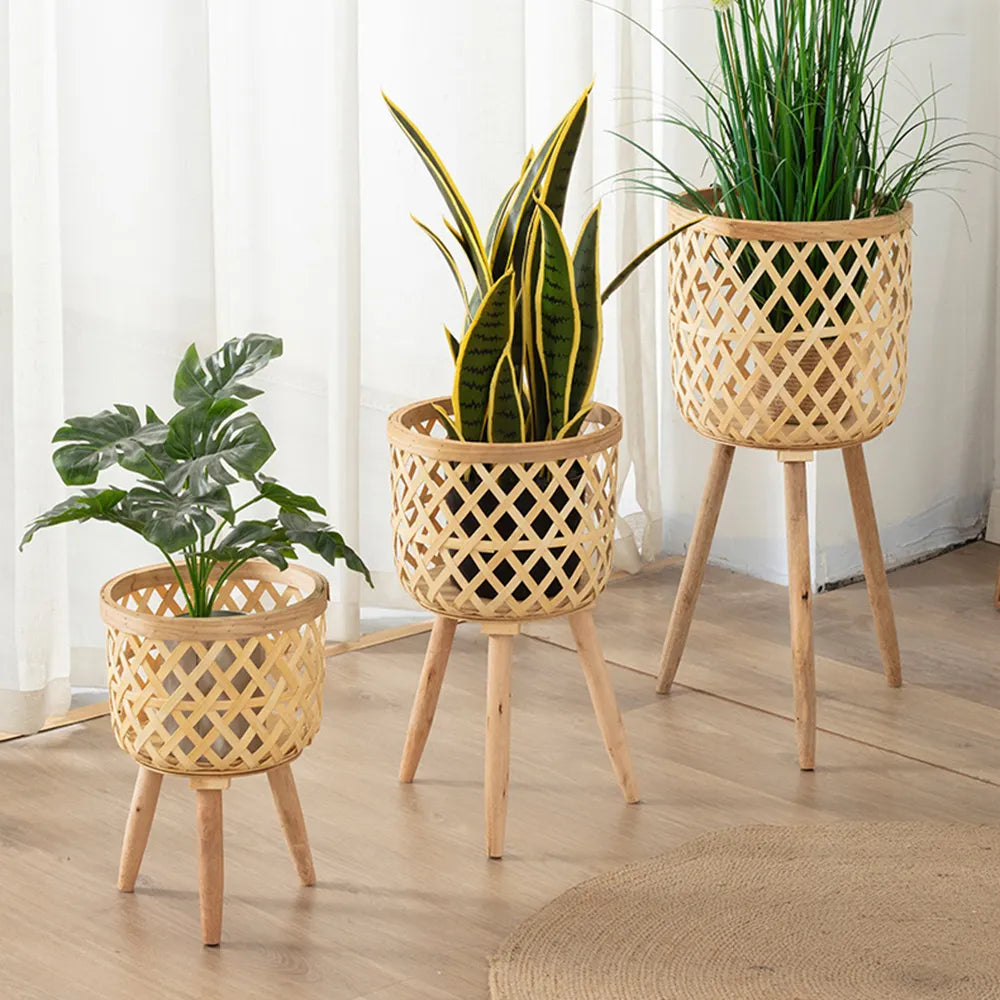 BowLift | Handcrafted Bamboo Woven Flower Pot with Stand Plant Flower Display Storage Stand DIY Storage Children's Plant Pots Home Decor