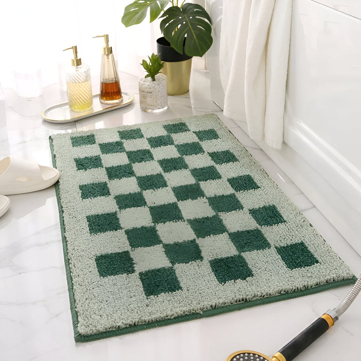 BowLift | Plush Checkered Microfiber Bath Mat Black and White