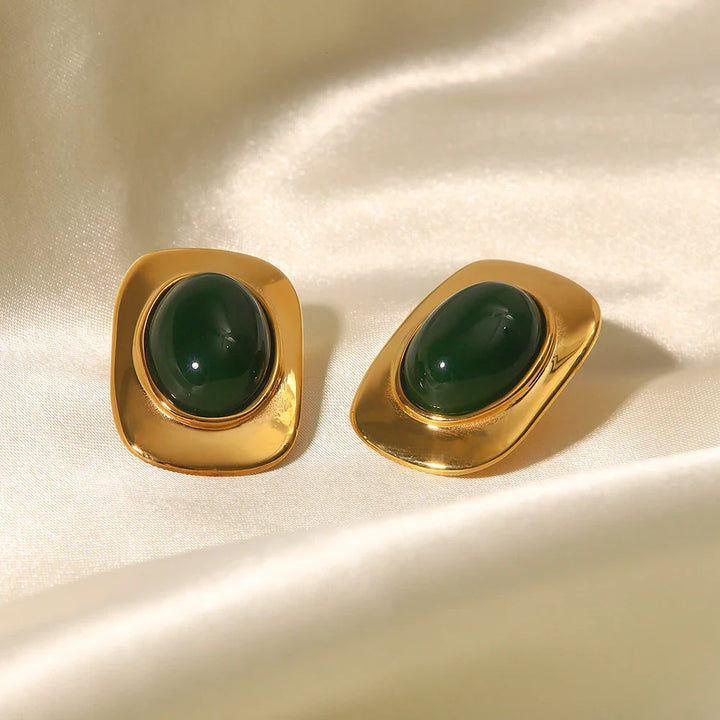 BowLift | 18k Green Oval Opal Rectangle Earrings