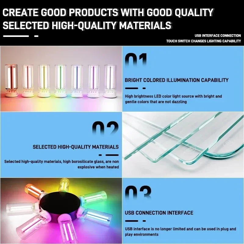BowLift | LumiVase Ambient Light | Glass Bottle Design | Touch Dimmer | USB | 5 Colors